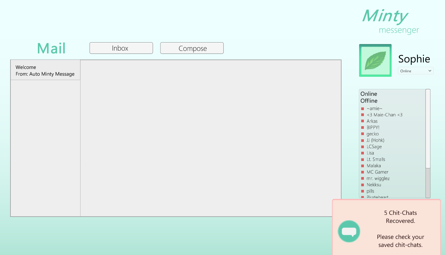 An interface called Minty Messenger. You have just recovered some chit-chats and messages.